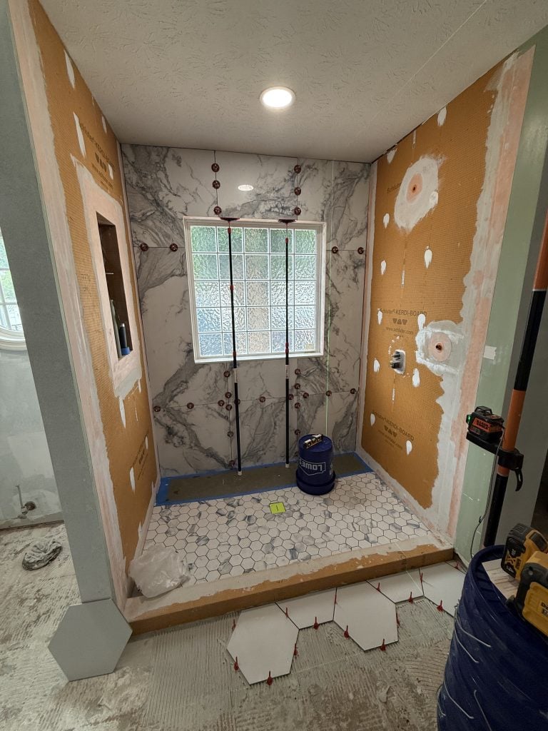 adding tiles walk in shower